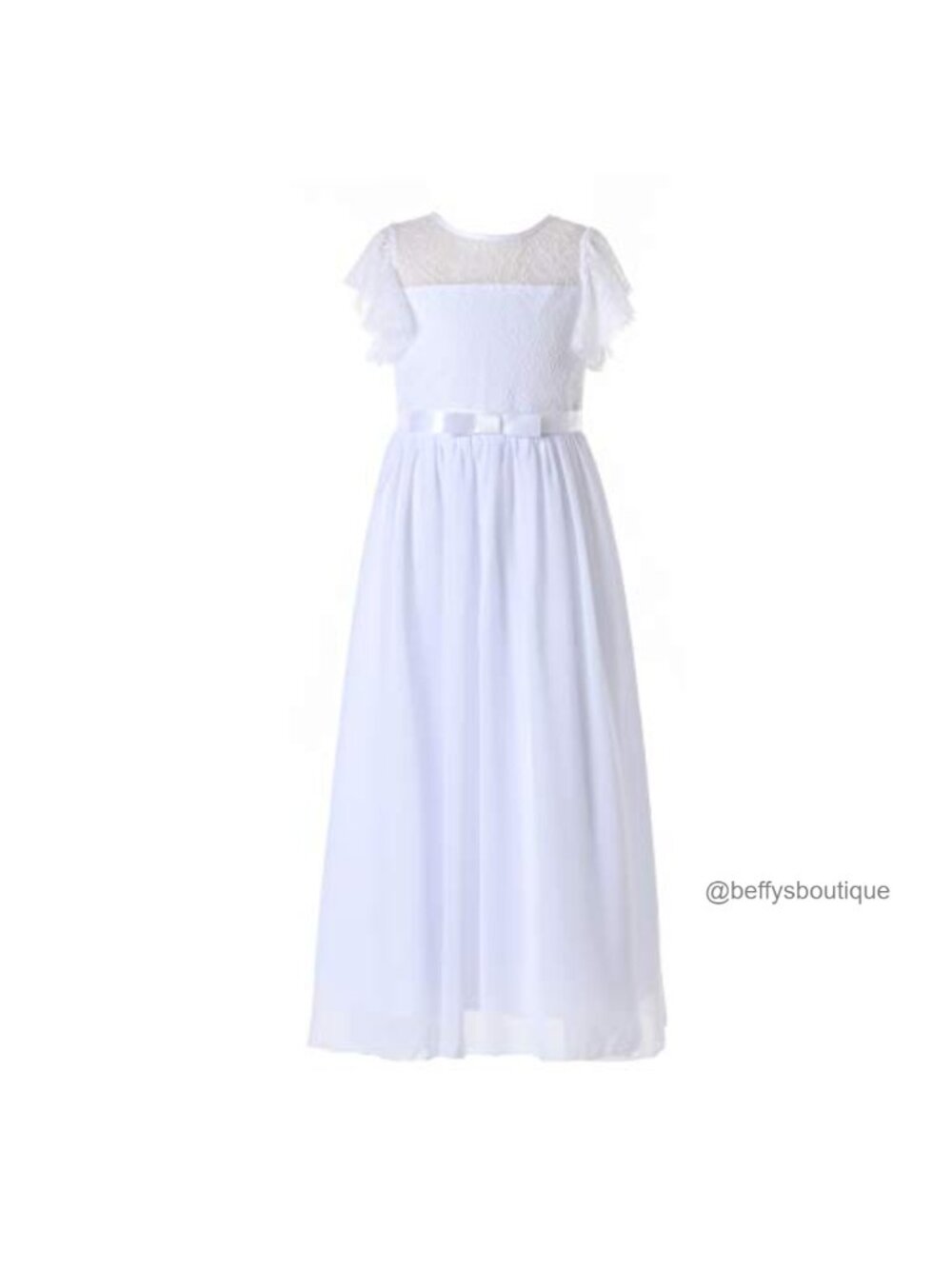 Ruffled Sleeve Chiffon and Lace Formal Dress for Girls, Communion Wedding Party